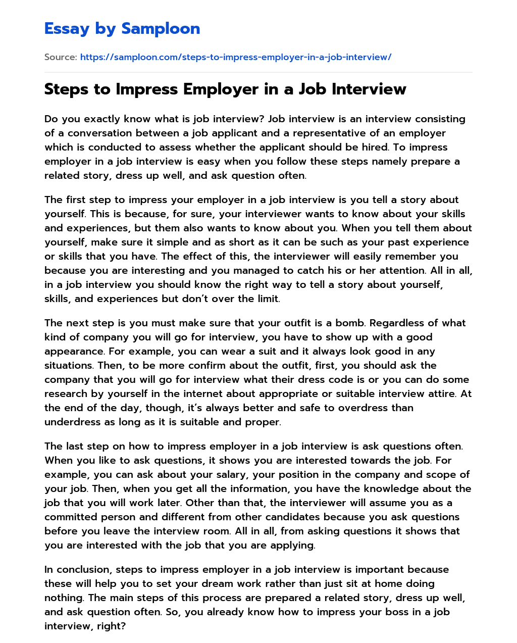 Steps to Impress Employer in a Job Interview essay