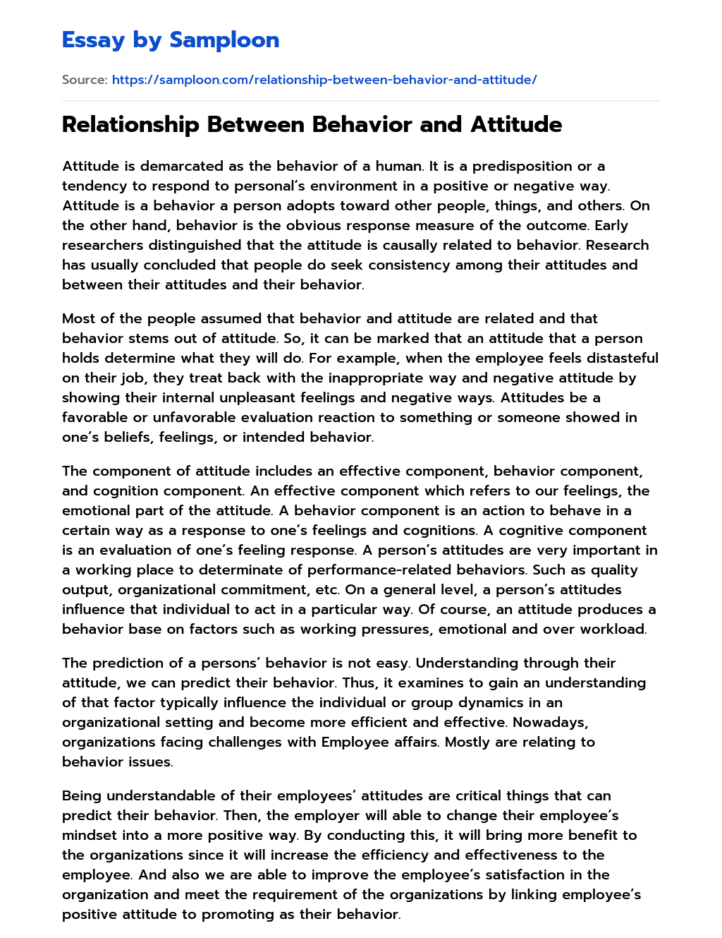 Relationship Between Behavior and Attitude essay