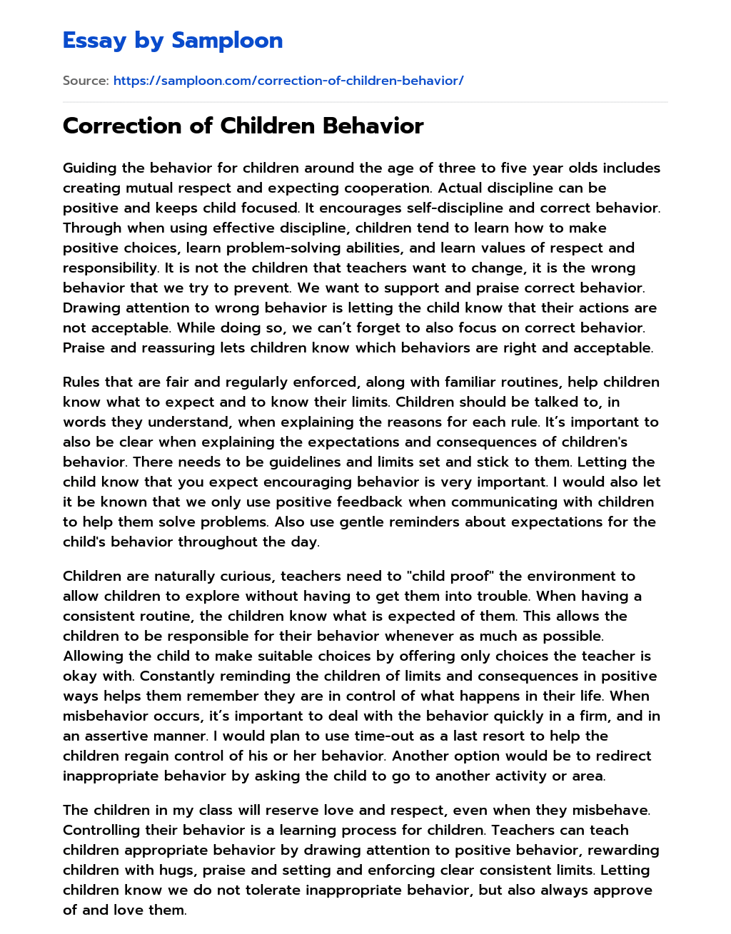 Correction of Children Behavior essay