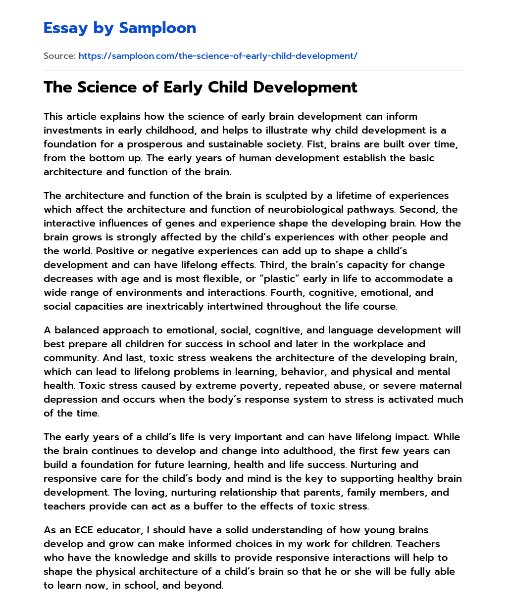 The Science of Early Child Development essay