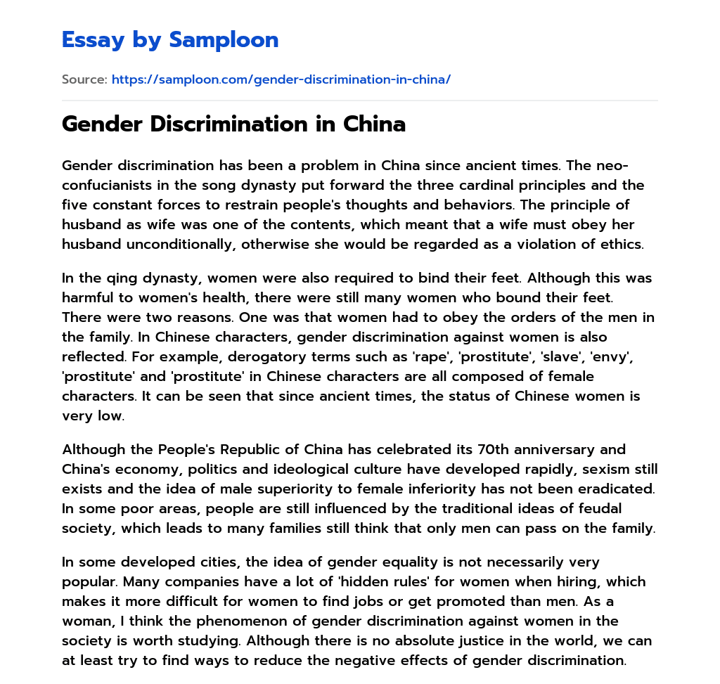 Gender Discrimination in China essay