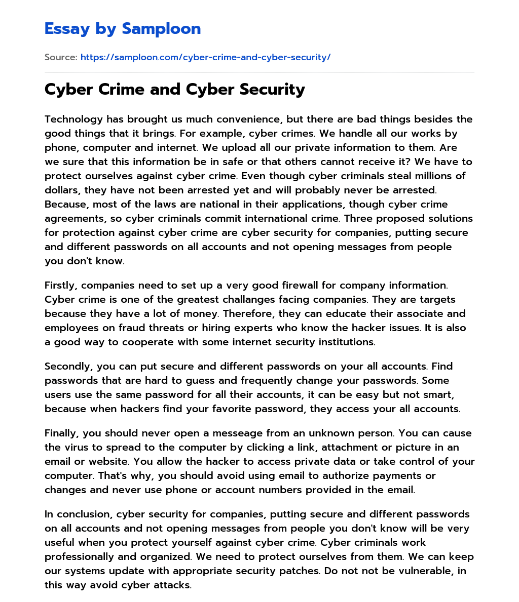 Cyber Crime and Cyber Security essay