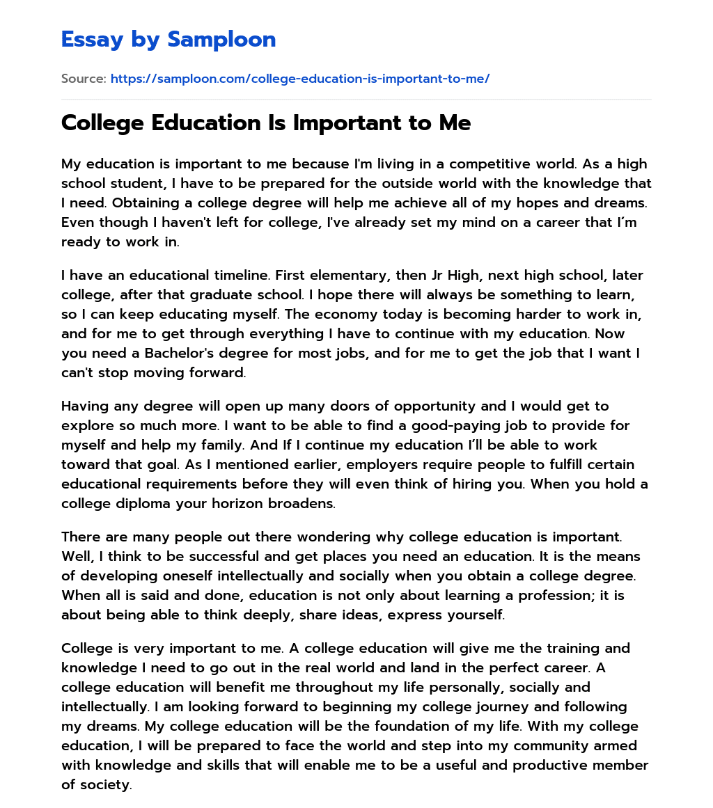College Education Is Important to Me essay