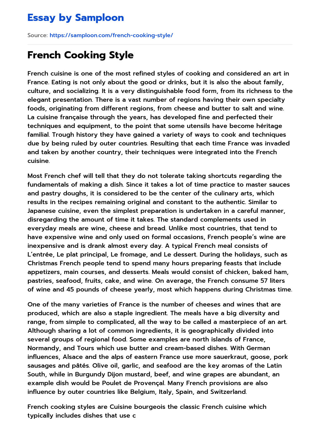 French Cooking Style essay
