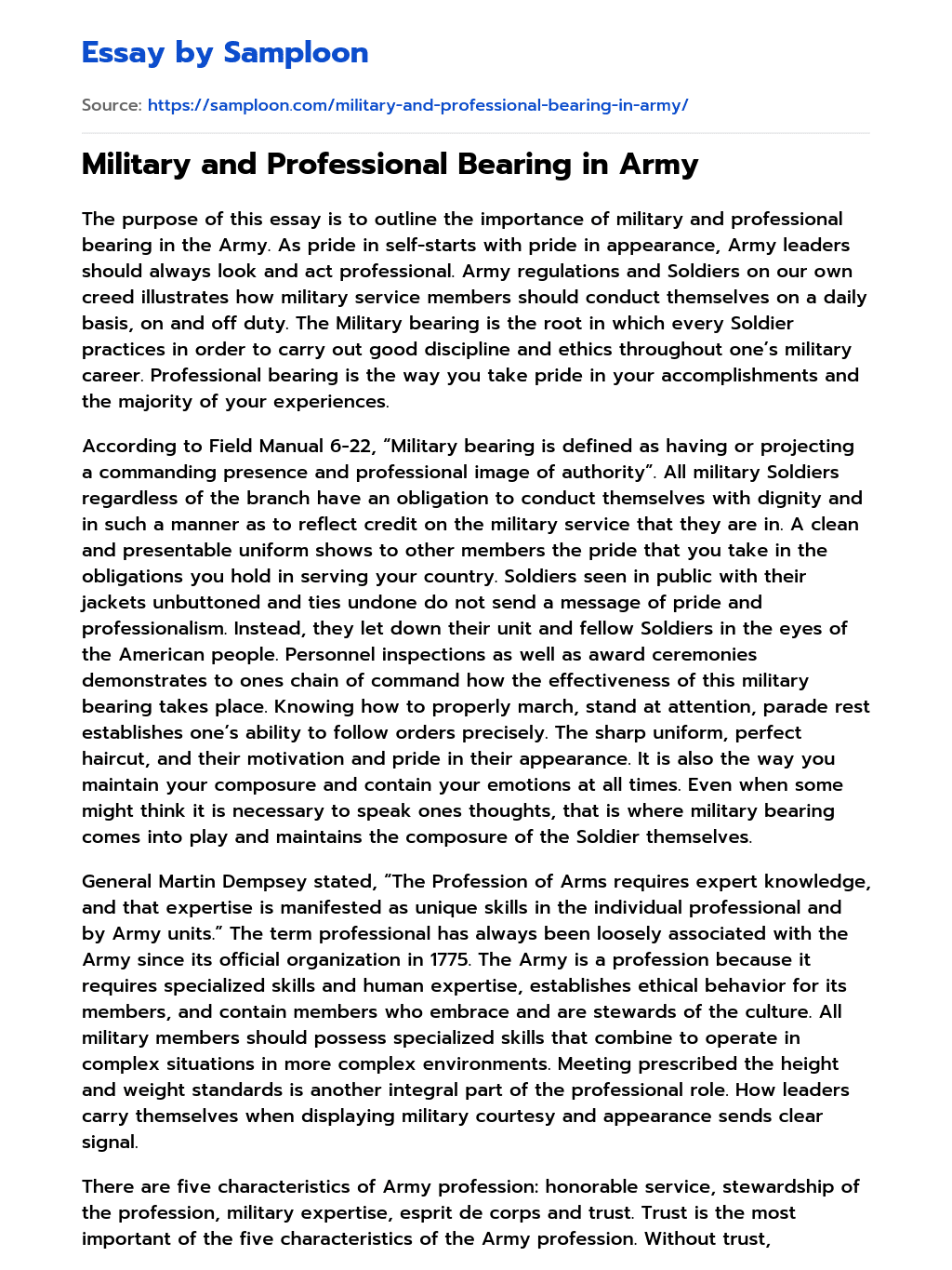 Military And Professional Bearing In Army Argumentative Essay On 