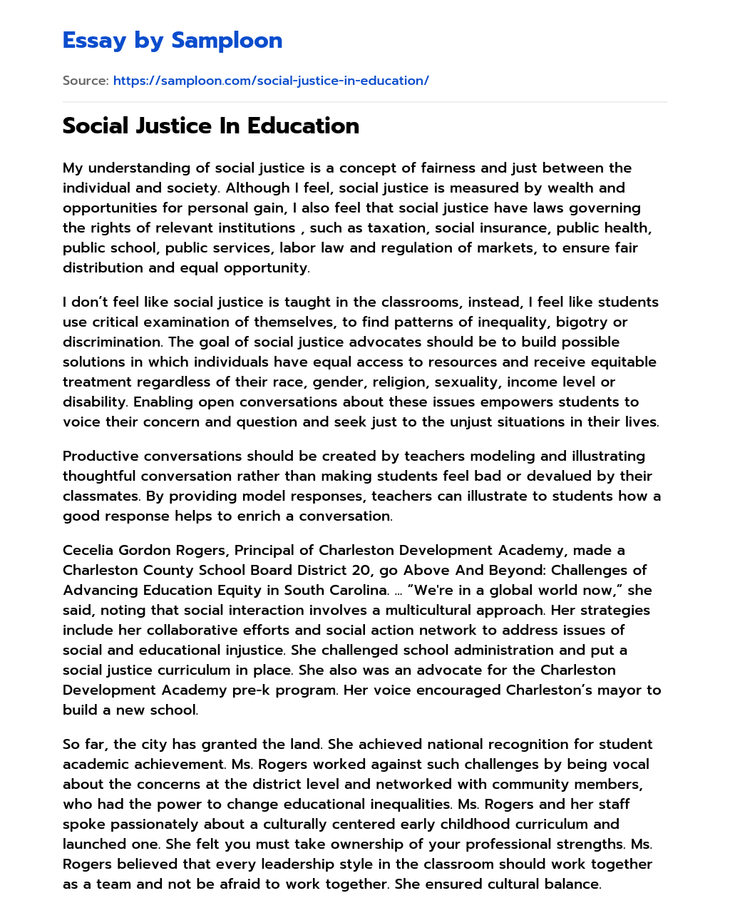 Social Justice In Education essay