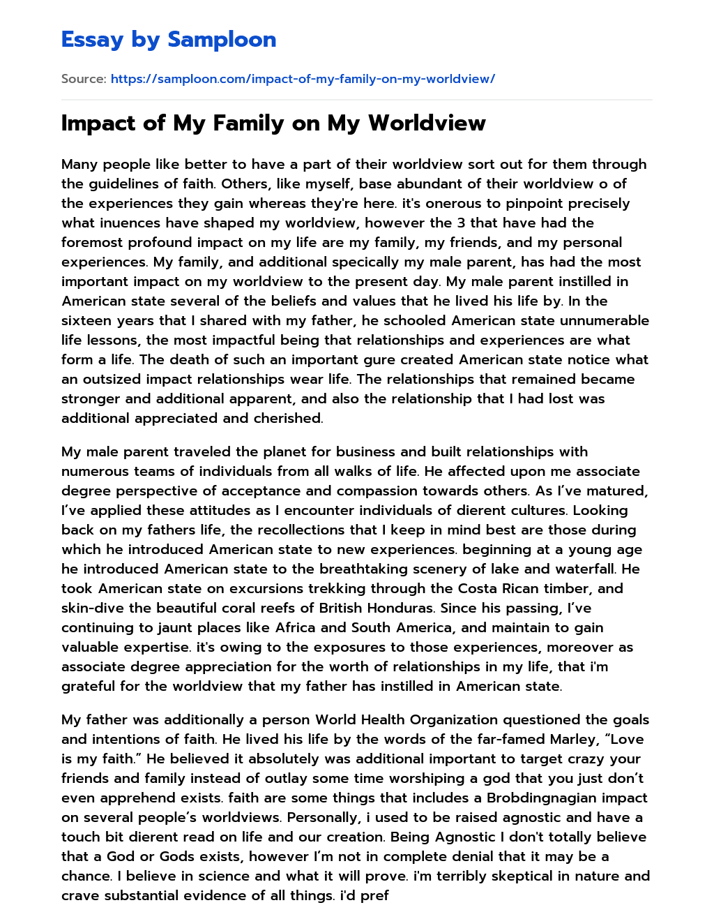 Impact of My Family on My Worldview Personal Essay essay