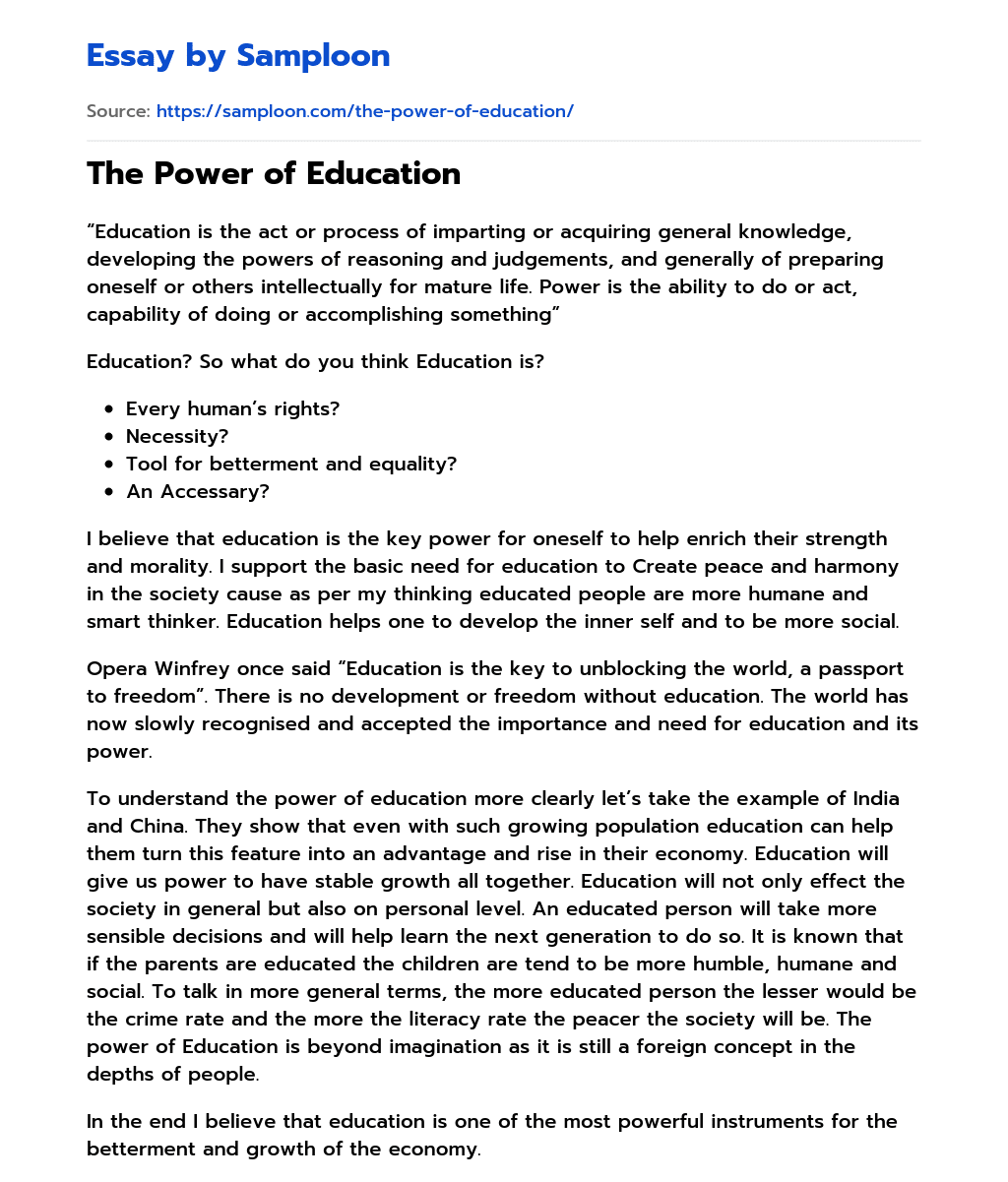 The Power of Education essay