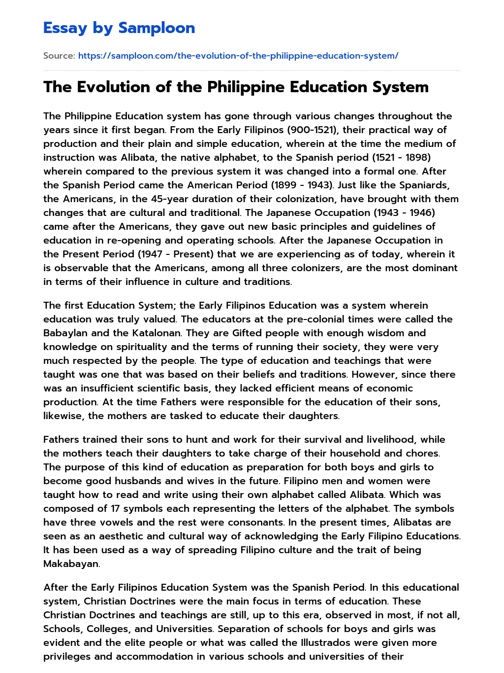 education system in philippines essay