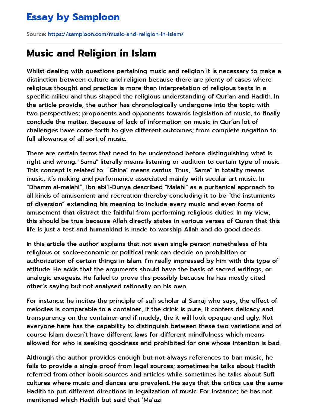 Music and Religion in Islam essay