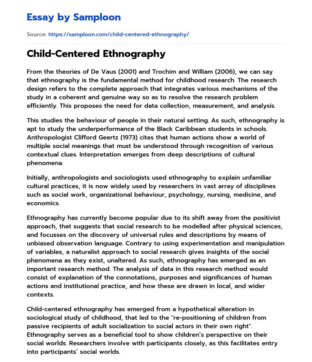 Child-Centered Ethnography essay