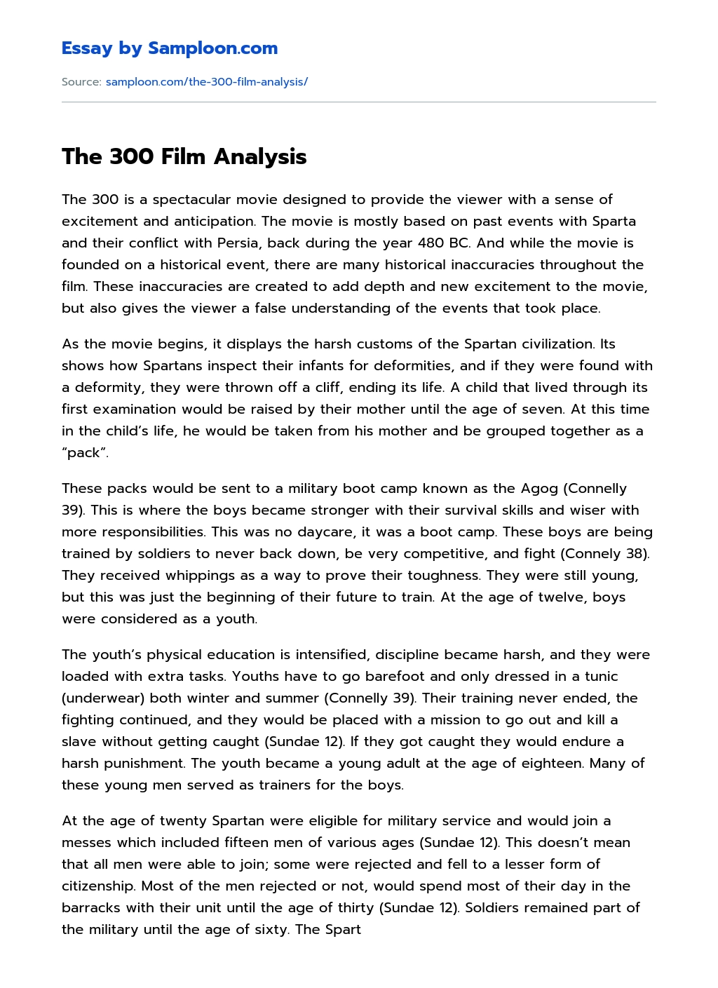 The 300 Film Analysis essay