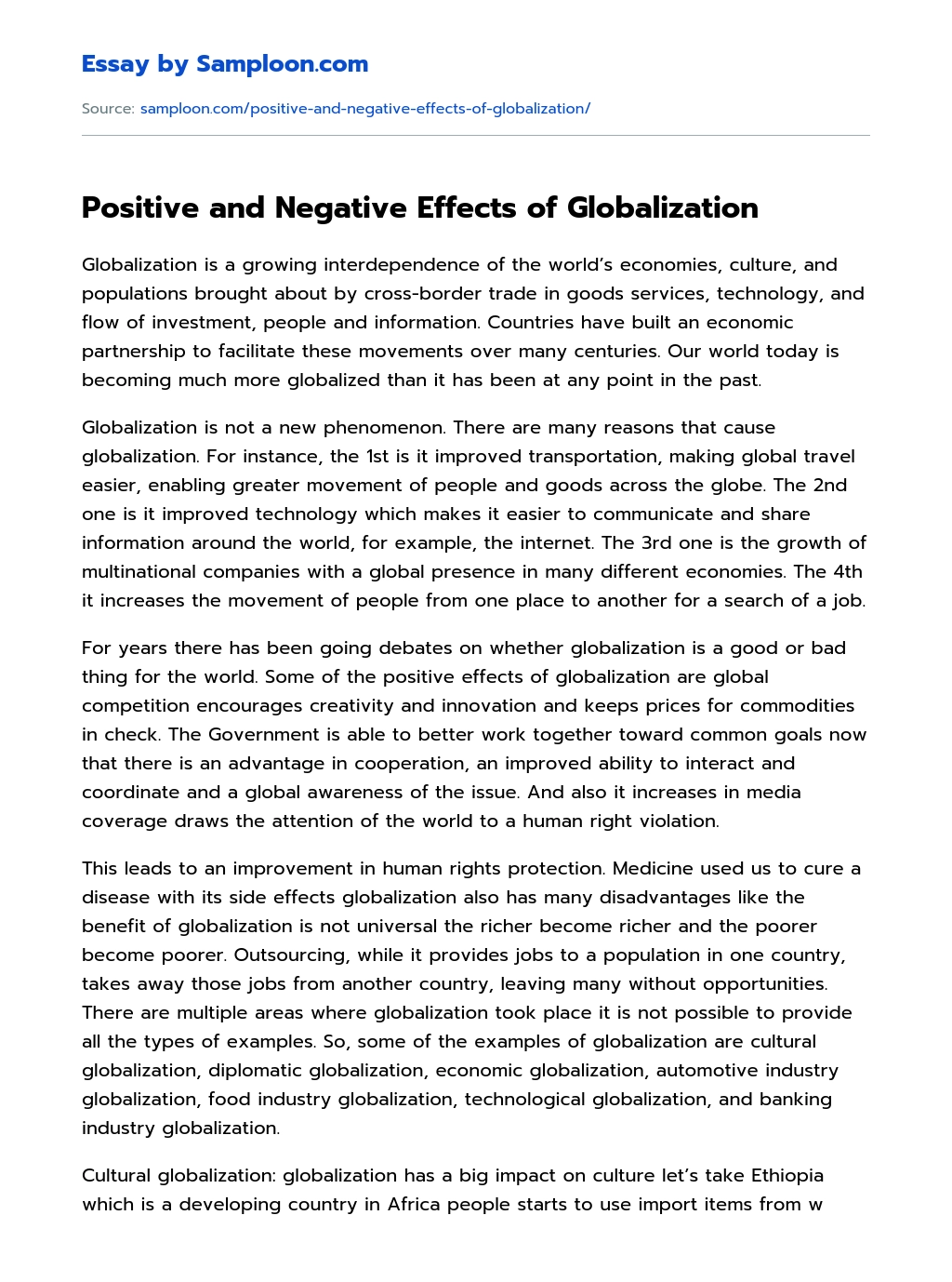 Positive and Negative Effects of Globalization essay