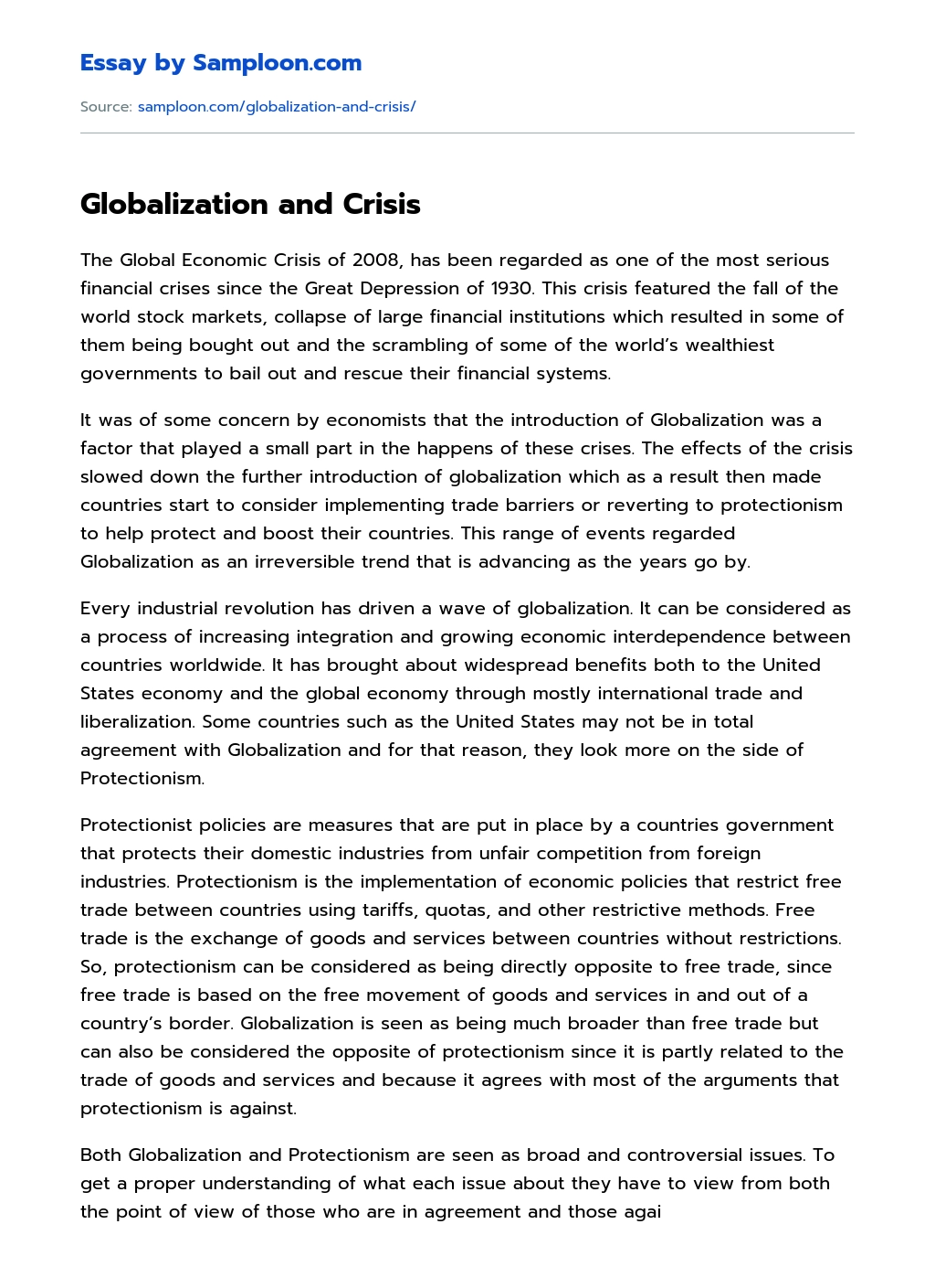 Globalization and Crisis essay
