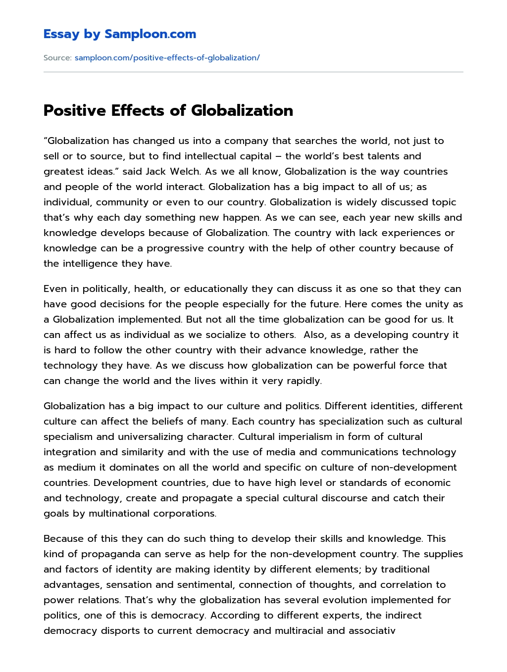 Positive Effects of Globalization essay