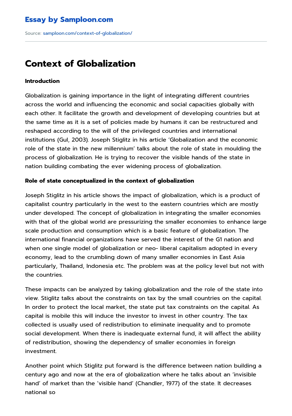 Context of Globalization essay