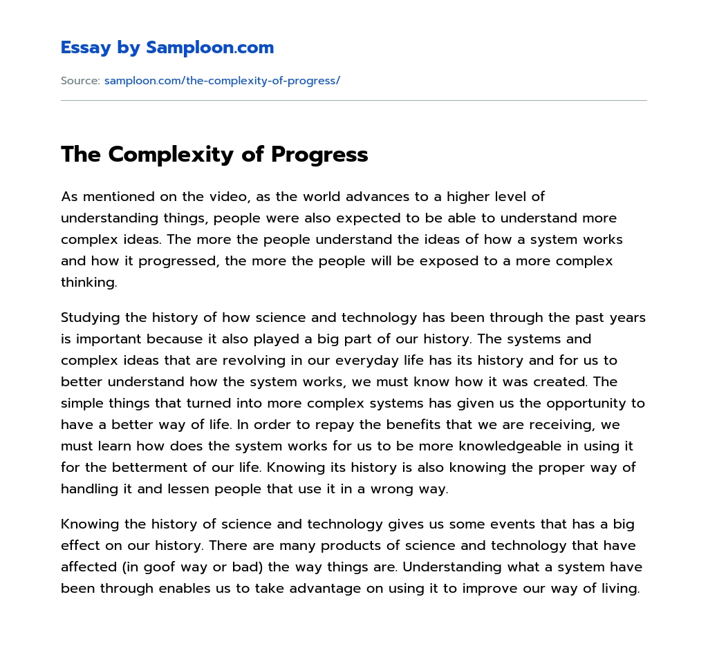 The Complexity of Progress essay