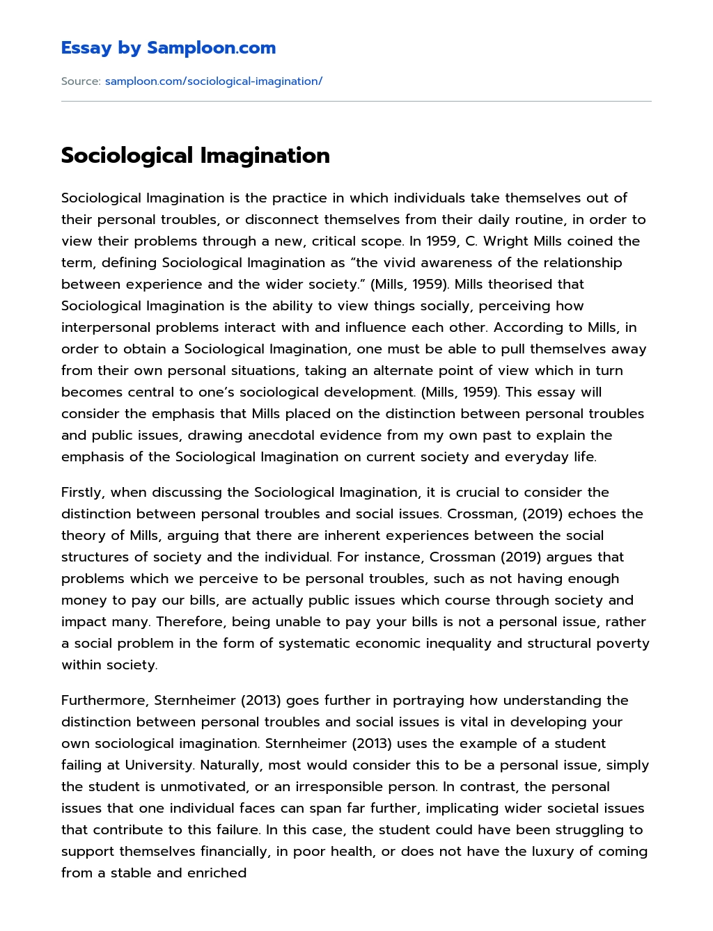 Sociological Imagination essay