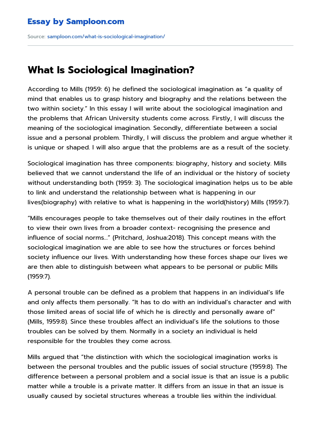mills sociological imagination summary