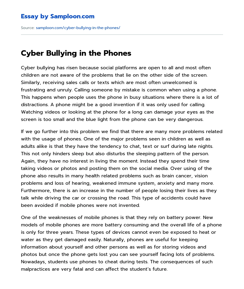 Cyber Bullying in the Phones essay