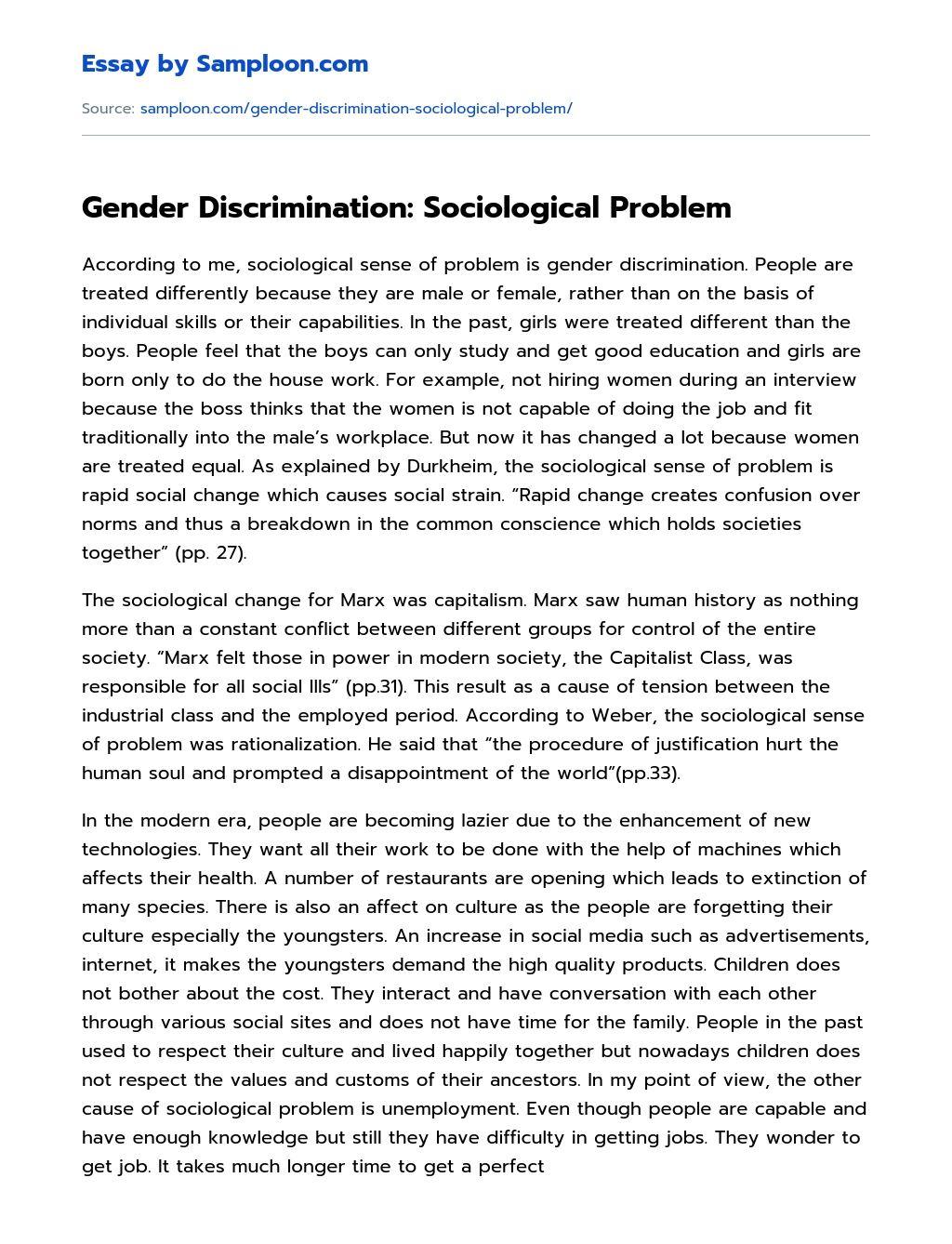 Gender Discrimination: Sociological Problem essay