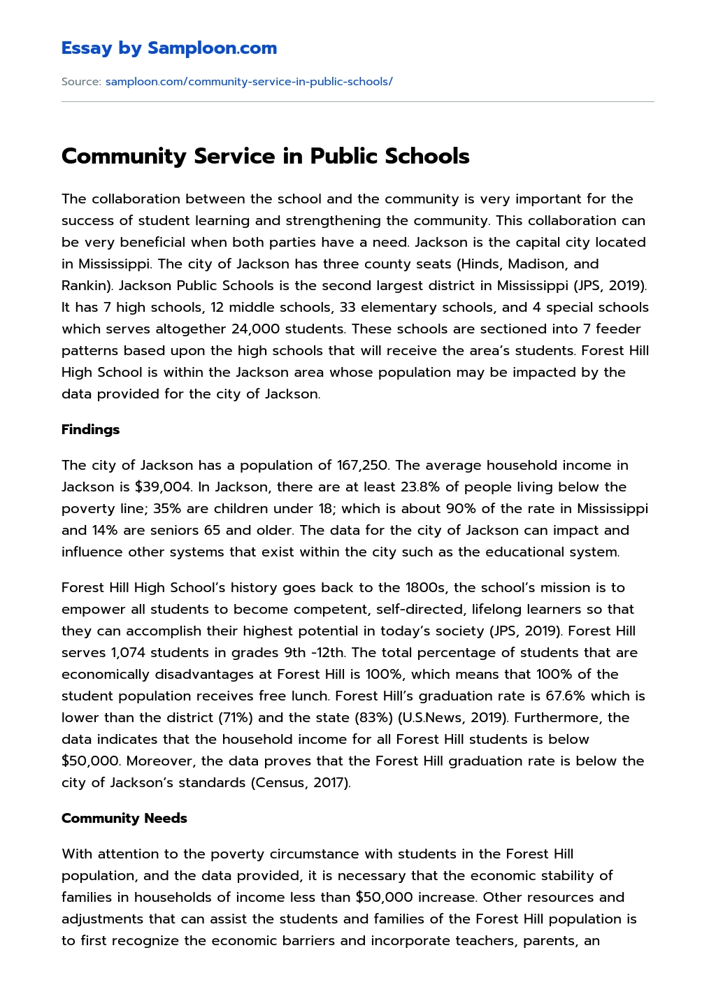 Community Service in Public Schools essay