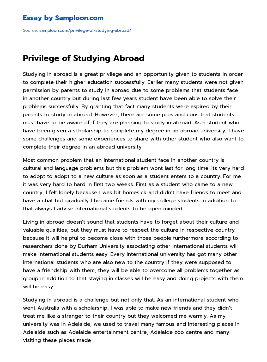 Privilege of Studying Abroad essay