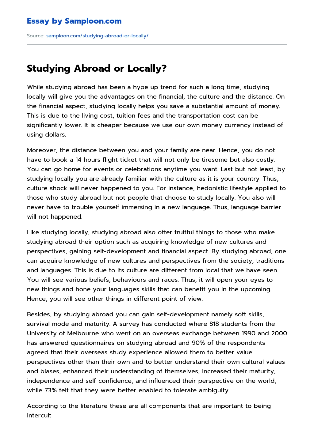 Studying Abroad or Locally? essay