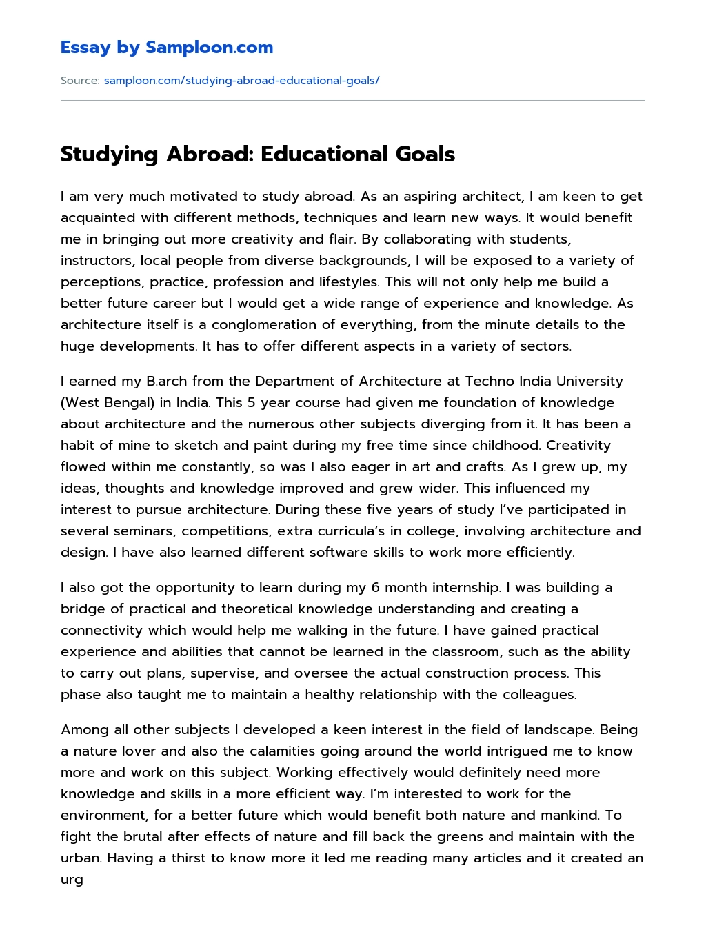 Studying Abroad: Educational Goals essay
