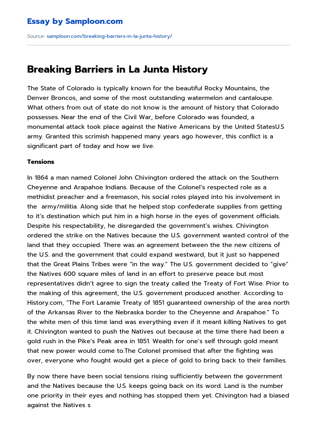 Breaking Barriers in La Junta History essay