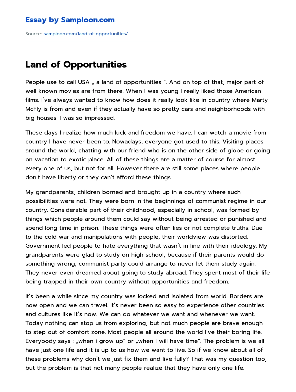 Land of Opportunities essay