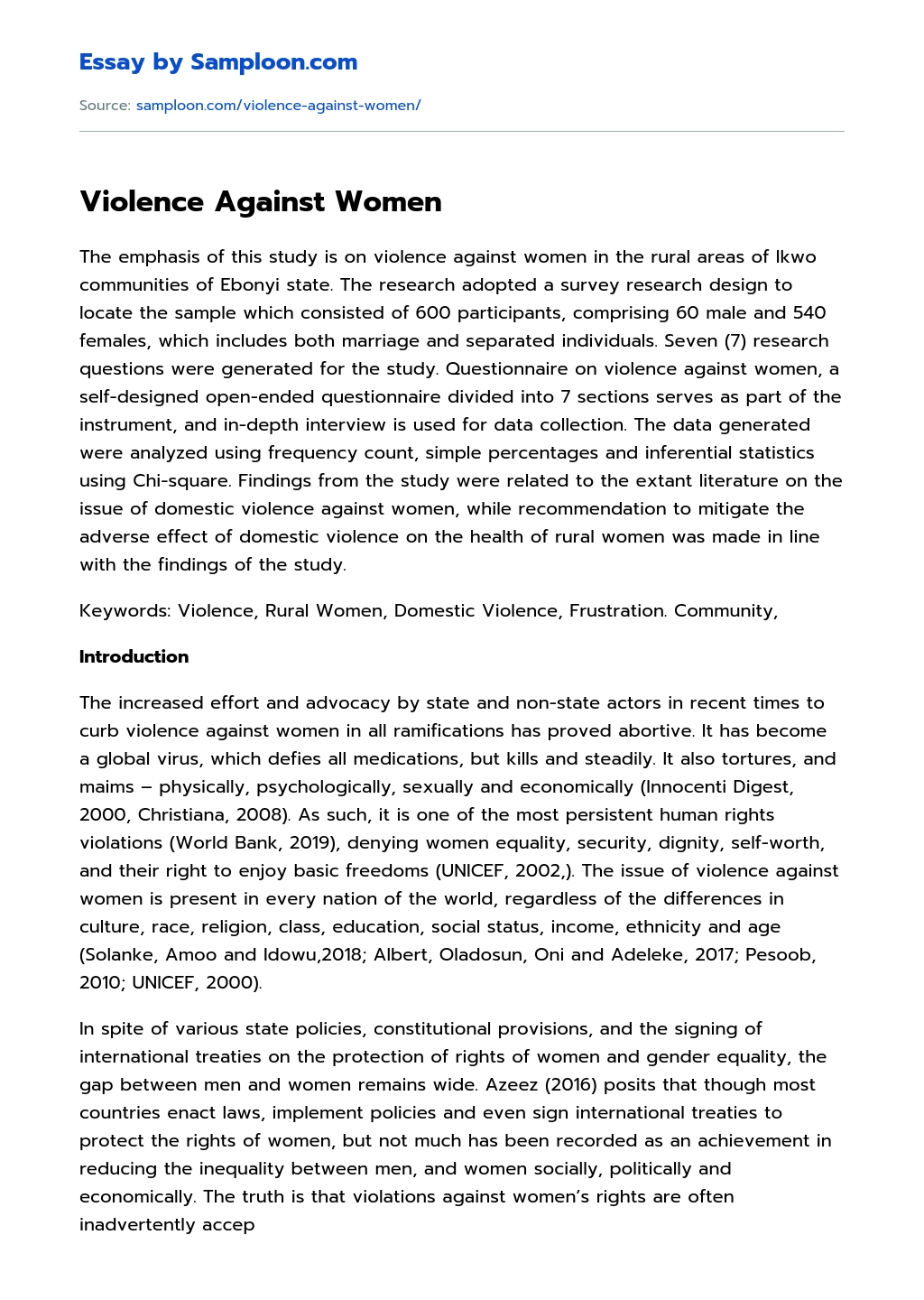 essay on violence against women