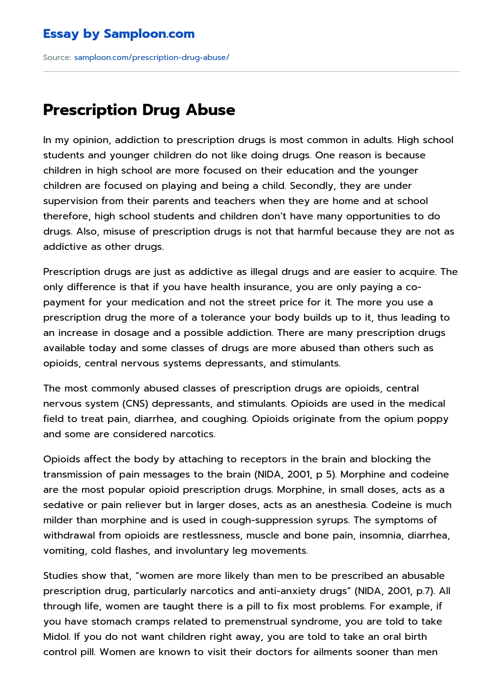 Prescription Drug Abuse essay