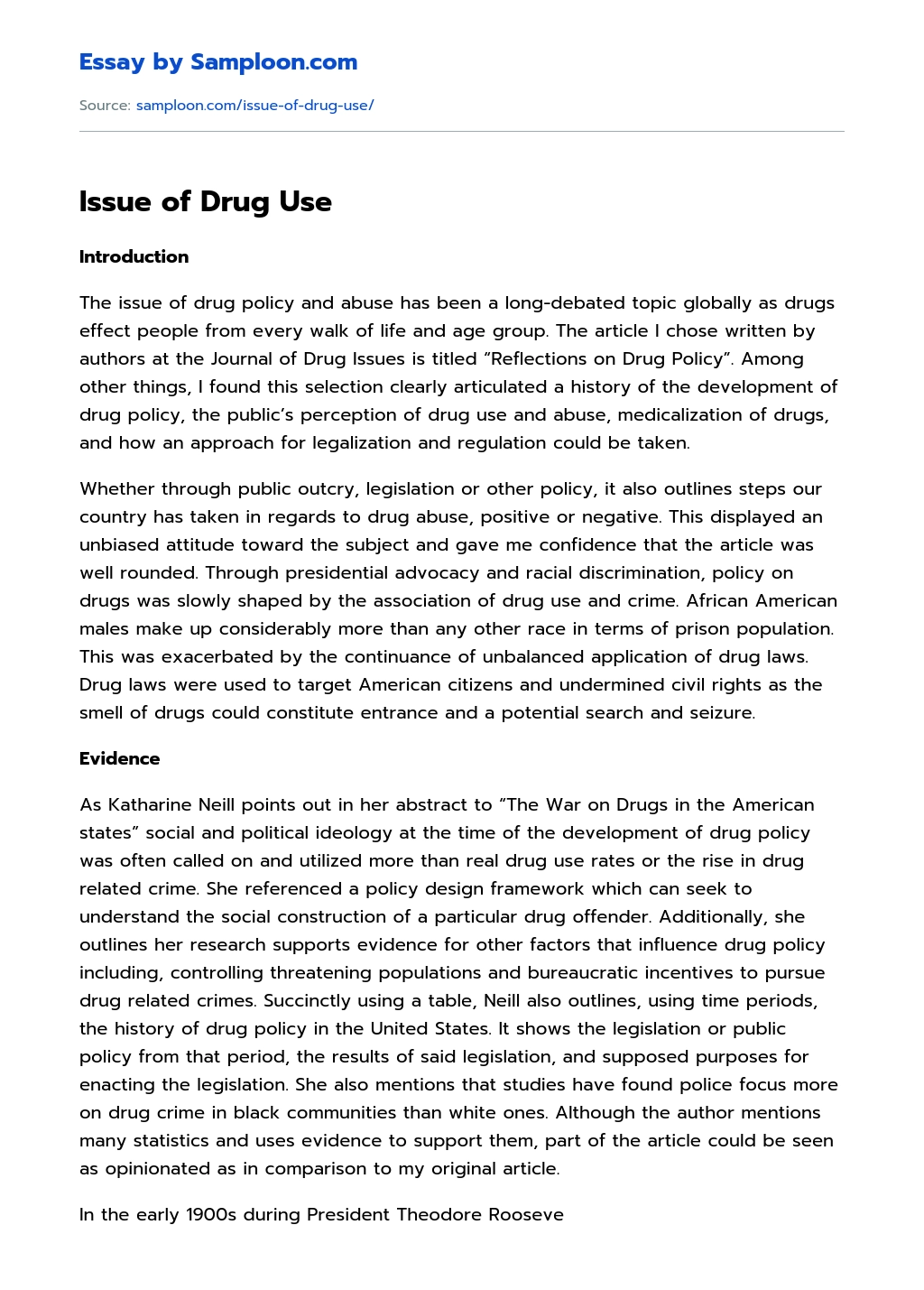 Issue of Drug Use essay