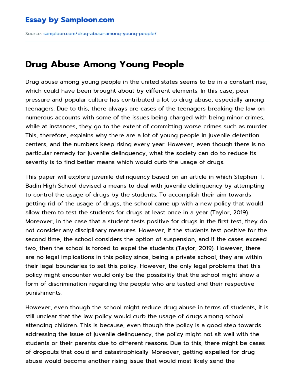 Drug Abuse Among Young People essay