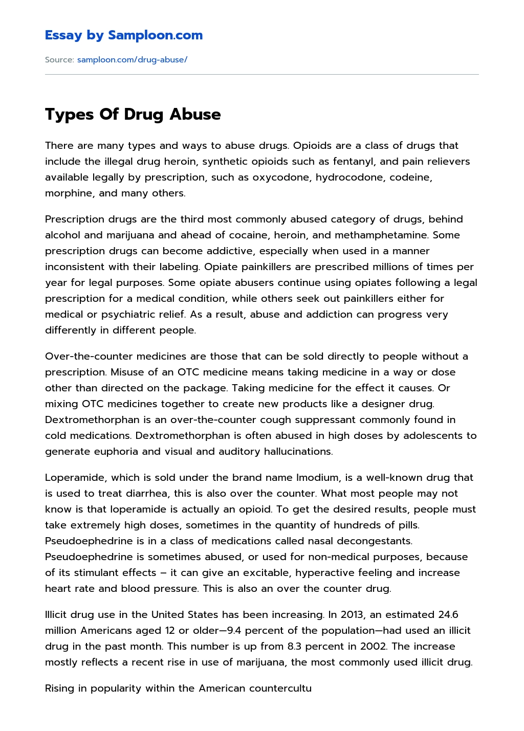 Types Of Drug Abuse essay