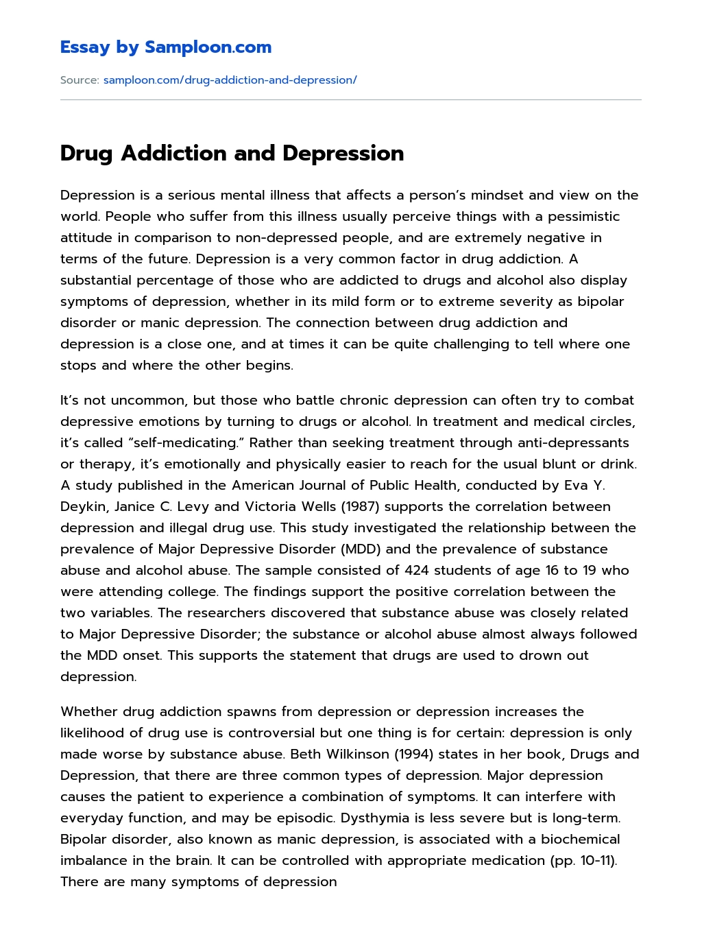 Drug Addiction and Depression essay