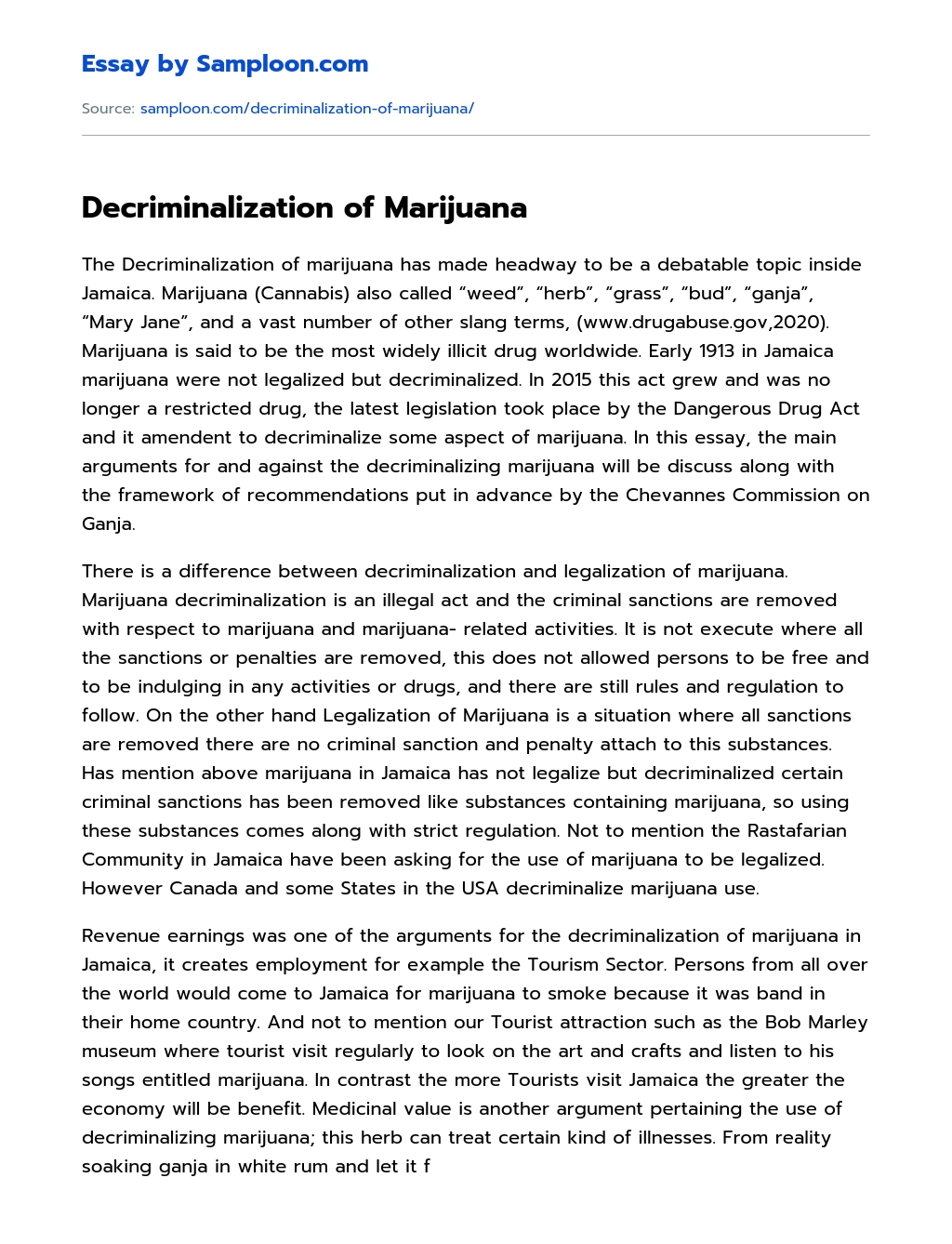 Decriminalization of Marijuana Argumentative Essay essay