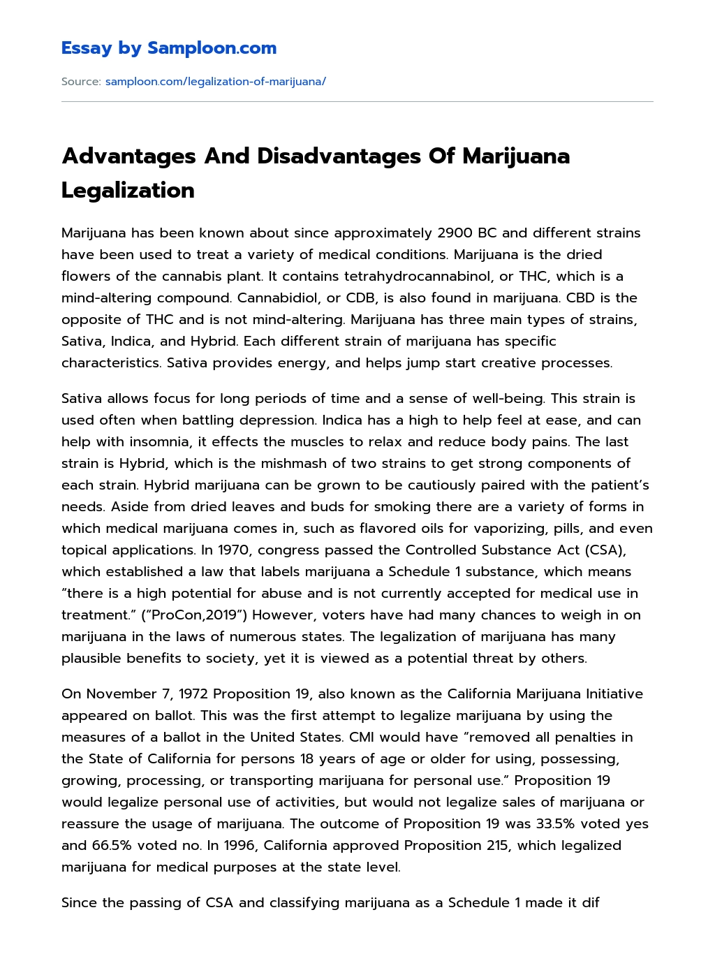 Advantages And Disadvantages Of Marijuana Legalization essay