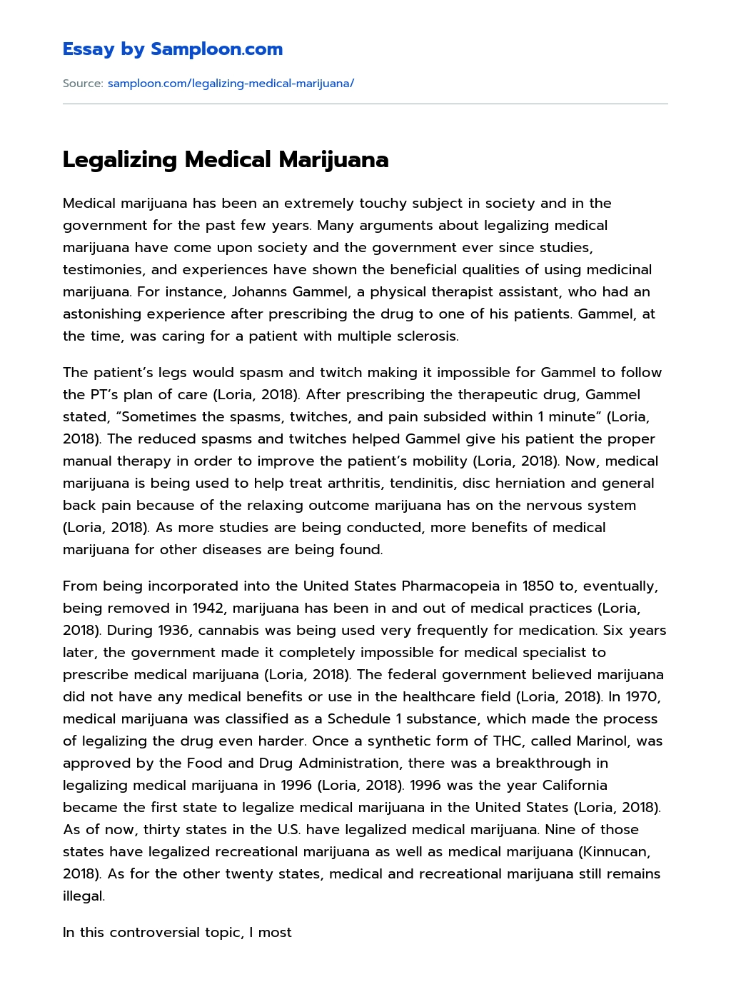 Legalizing Medical Marijuana essay