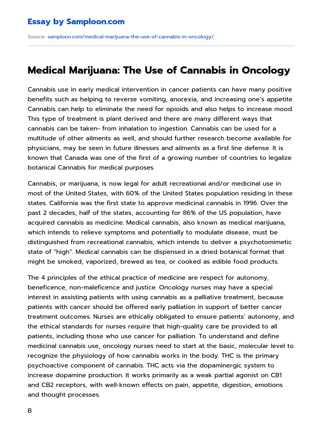 Medical Marijuana: The Use of Cannabis in Oncology essay