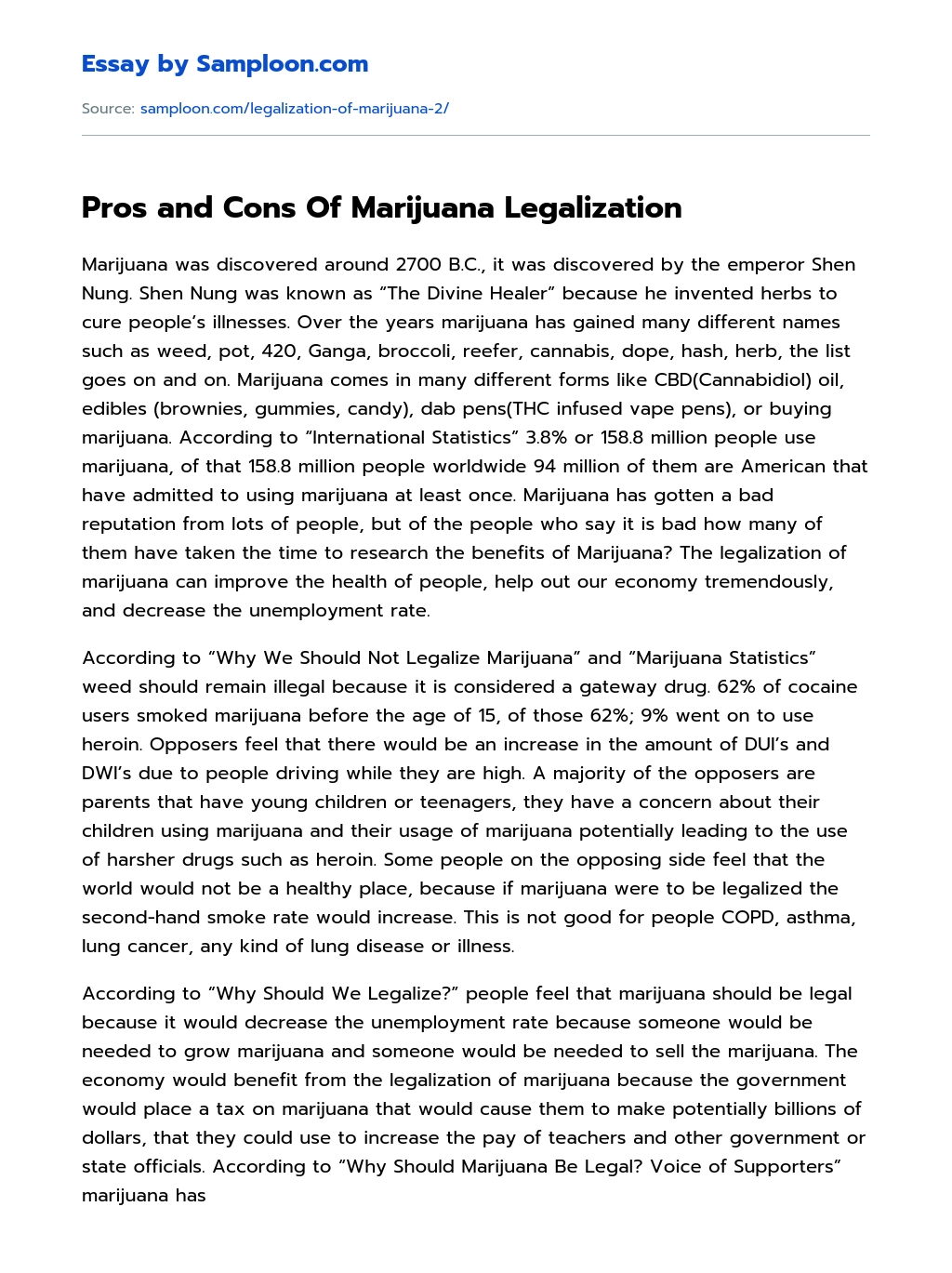 Pros and Cons Of Marijuana Legalization essay
