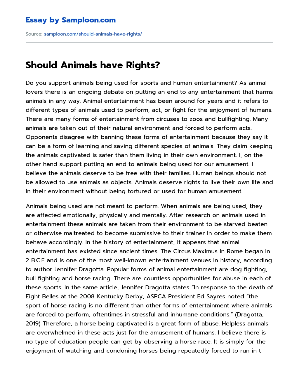 Should Animals have Rights? essay