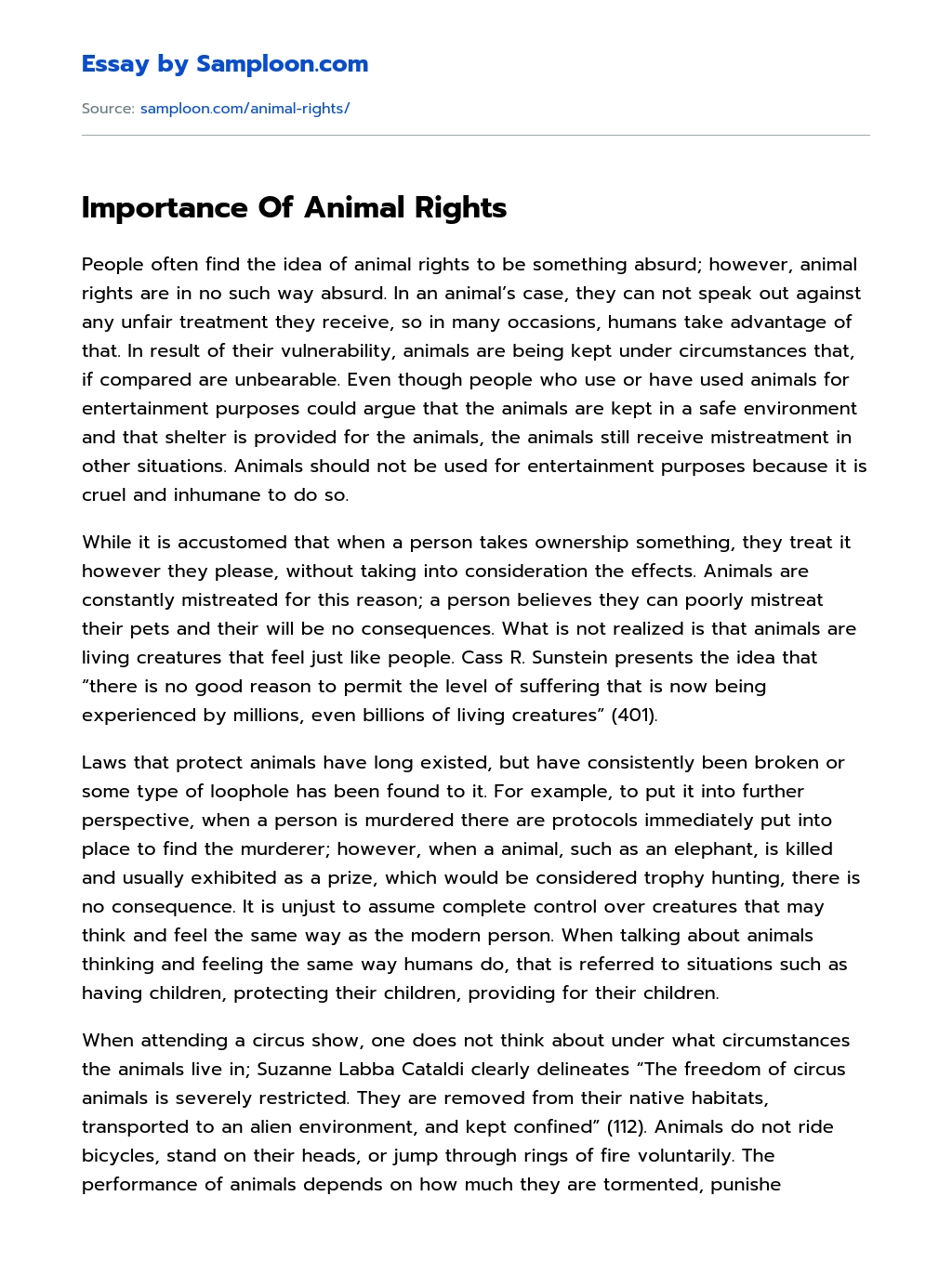 Importance Of Animal Rights Opinion Essay on 