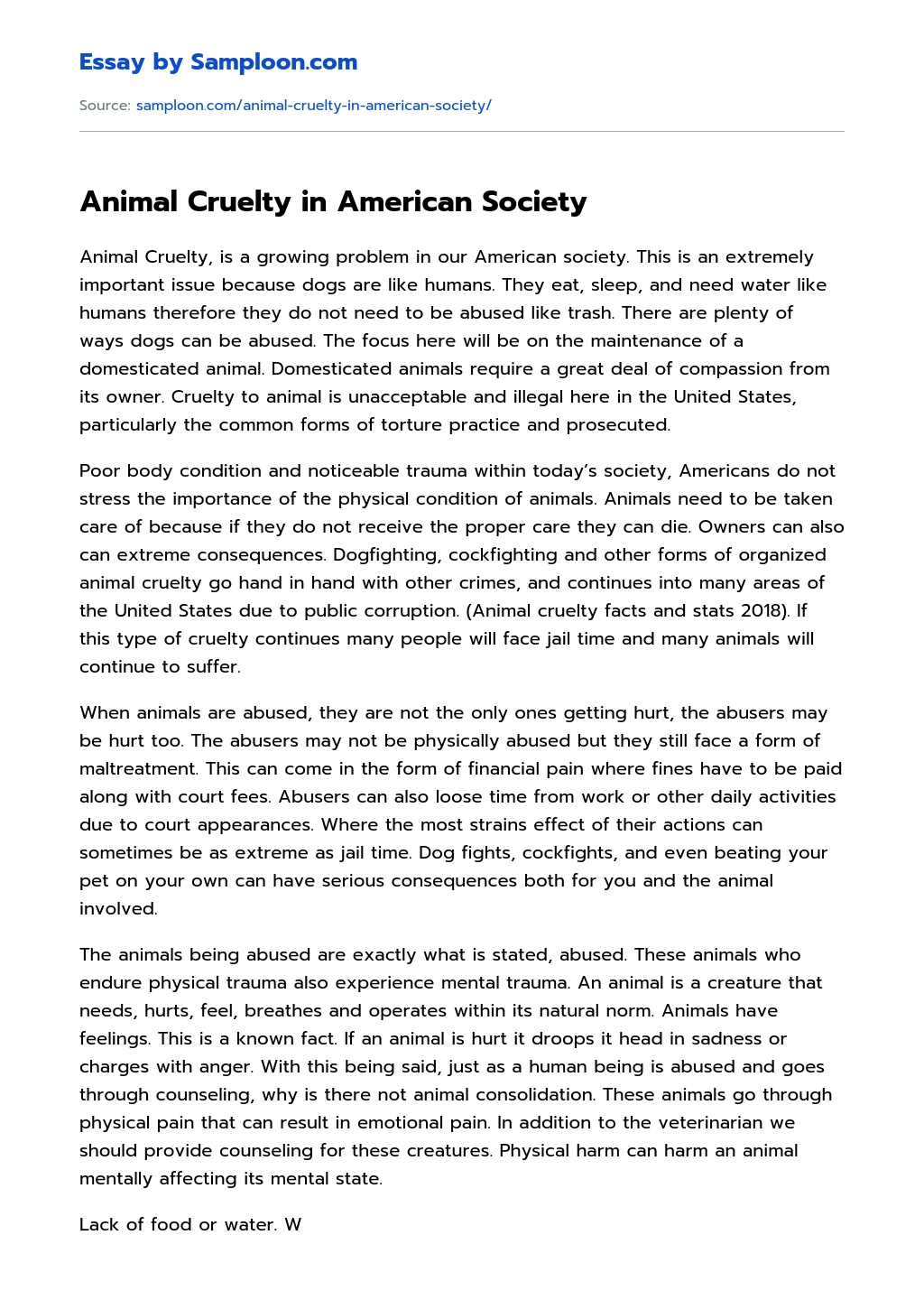 Animal Cruelty in American Society essay