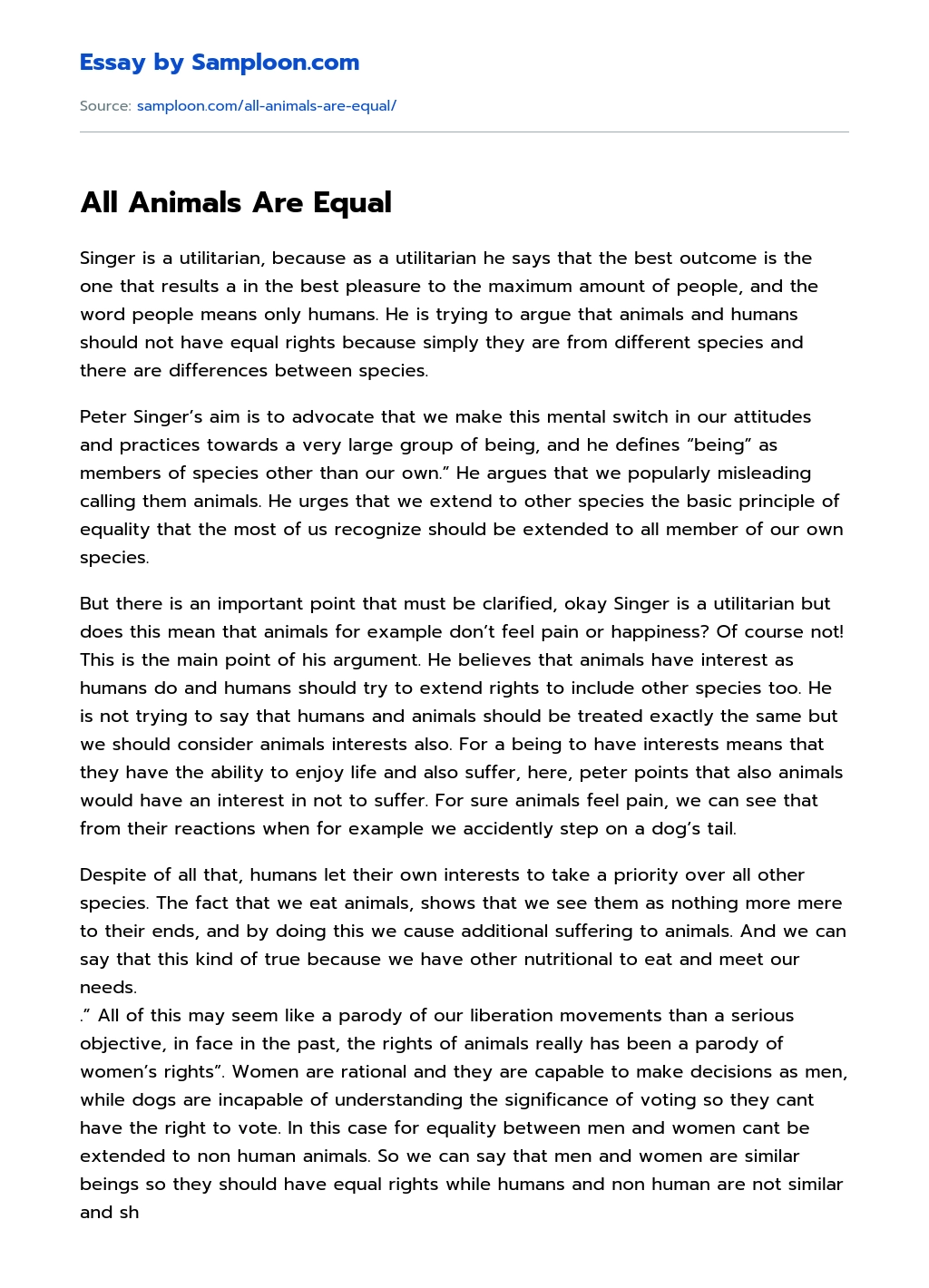 All Animals Are Equal essay