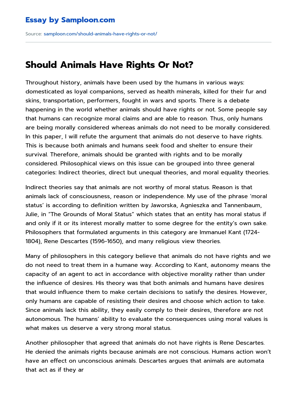 Should Animals Have Rights Or Not? Free Essay Sample on 