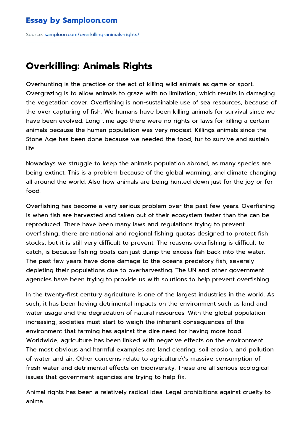 Overkilling: Animals Rights essay
