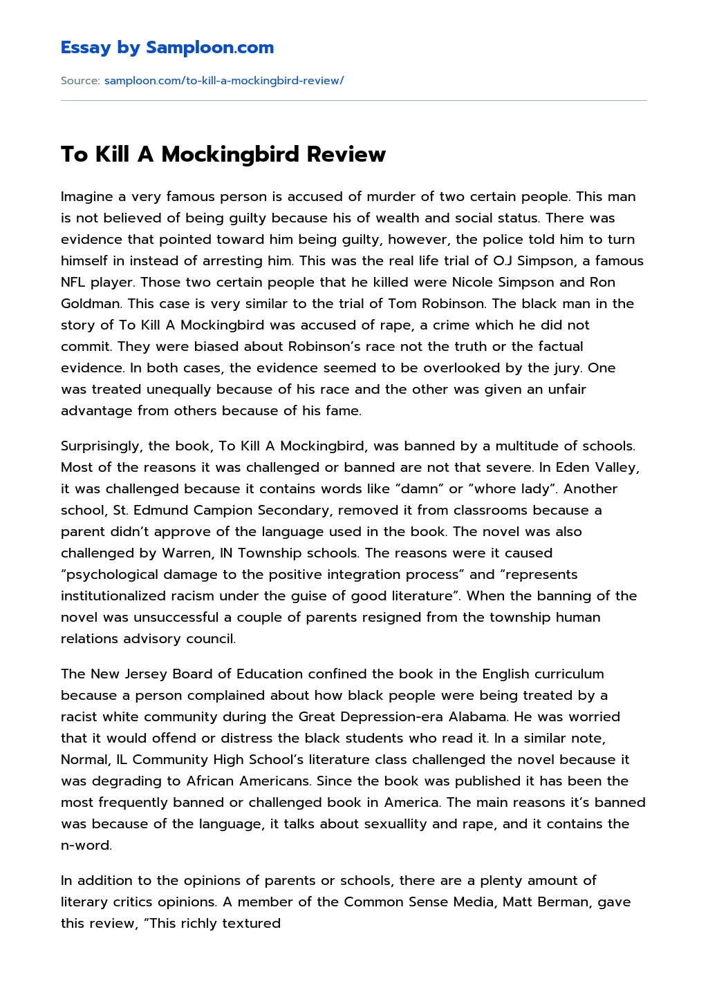 To Kill A Mockingbird Review essay
