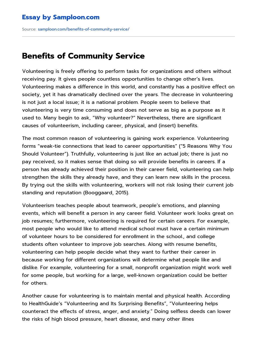 Benefits of Community Service essay